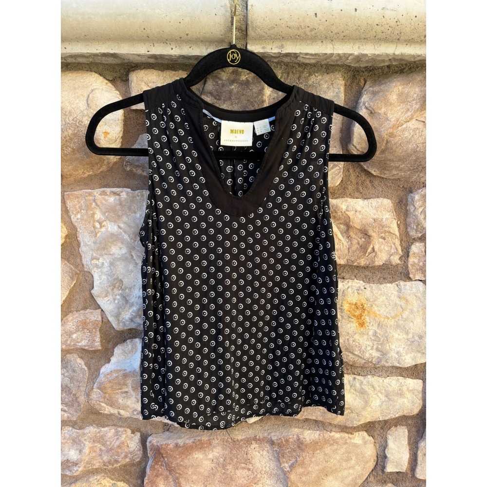Maeve Sleeveless Top Size 0 Black White V-neck Lightweight